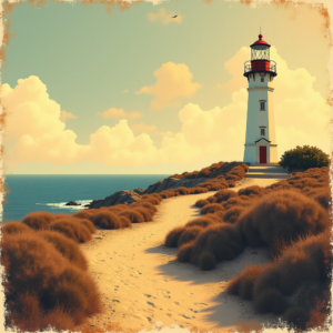 Retro — Quiet Coastal Lighthouse Against A Soft Illustration Styles #0272 (Dreamina)