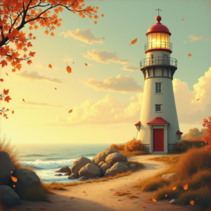 Retro — Quiet Coastal Lighthouse Against A Soft Illustration Styles #0296 (Dreamina)