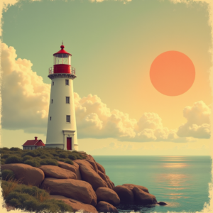 Retro — Quiet Coastal Lighthouse Against A Soft Illustration Styles #0302 (ChatGPT)