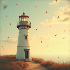 Retro — Quiet Coastal Lighthouse Against A Soft Illustration Styles #0332 (Dreamina)