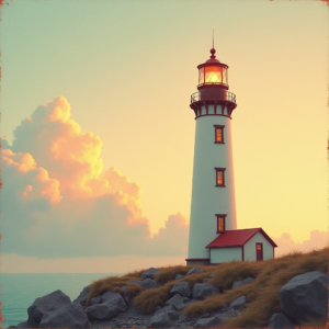 Retro — Quiet Coastal Lighthouse Against A Soft Illustration Styles #0338 (ChatGPT)