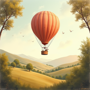 Retro — Whimsical Hot-air Balloon Drifting Over Rolling Illustration Styles #0027 (Firefly)