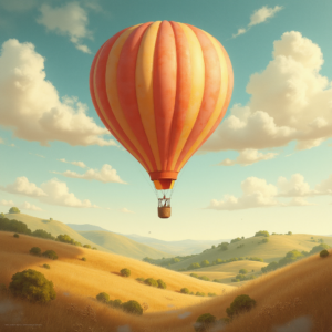 Retro — Whimsical Hot-air Balloon Drifting Over Rolling Illustration Styles #0033 (Midjourney)
