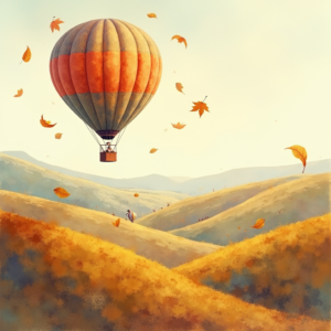 Retro — Whimsical Hot-air Balloon Drifting Over Rolling Illustration Styles #0045 (Midjourney)