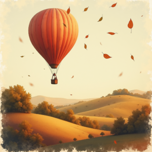 Retro — Whimsical Hot-air Balloon Drifting Over Rolling Illustration Styles #0081 (Midjourney)