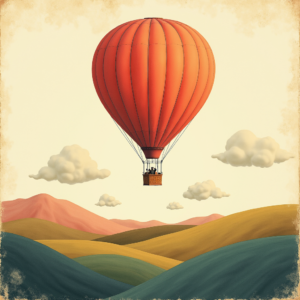 Retro — Whimsical Hot-air Balloon Drifting Over Rolling Illustration Styles #0087 (Firefly)