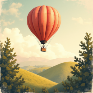 Retro — Whimsical Hot-air Balloon Drifting Over Rolling Illustration Styles #0099 (Firefly)