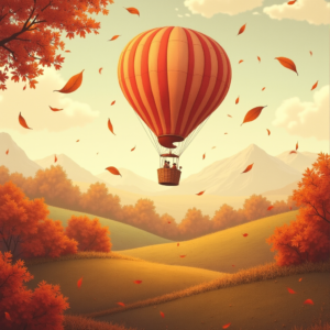 Retro — Whimsical Hot-air Balloon Drifting Over Rolling Illustration Styles #0117 (Midjourney)