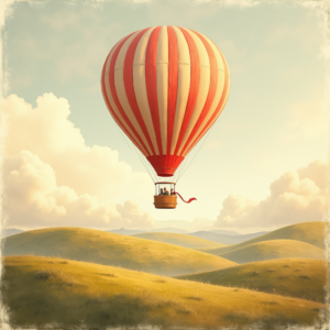 Retro — Whimsical Hot-air Balloon Drifting Over Rolling Illustration Styles #0123 (Firefly)