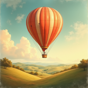 Retro — Whimsical Hot-air Balloon Drifting Over Rolling Illustration Styles #0141 (Midjourney)