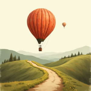 Retro — Whimsical Hot-air Balloon Drifting Over Rolling Illustration Styles #0165 (Midjourney)