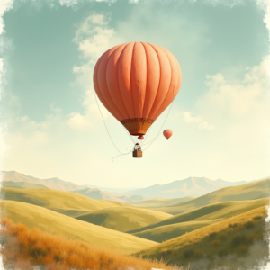 Retro — Whimsical Hot-air Balloon Drifting Over Rolling Illustration Styles #0177 (Midjourney)