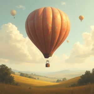 Retro — Whimsical Hot-air Balloon Drifting Over Rolling Illustration Styles #0213 (Midjourney)