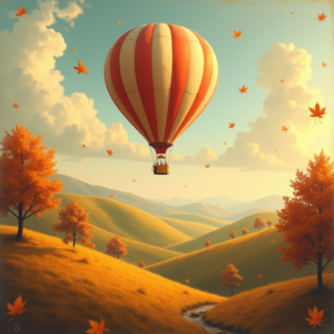 Retro — Whimsical Hot-air Balloon Drifting Over Rolling Illustration Styles #0225 (Midjourney)