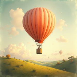 Retro — Whimsical Hot-air Balloon Drifting Over Rolling Illustration Styles #0247 (Seedream)