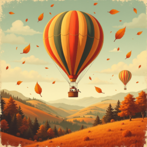 Retro — Whimsical Hot-air Balloon Drifting Over Rolling Illustration Styles #0259 (Seedream)