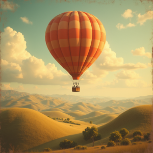 Retro — Whimsical Hot-air Balloon Drifting Over Rolling Illustration Styles #0301 (Gemini)