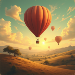 Retro — Whimsical Hot-air Balloon Drifting Over Rolling Illustration Styles #0319 (Seedream)
