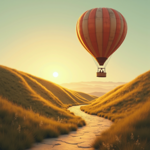 Retro — Whimsical Hot-air Balloon Drifting Over Rolling Illustration Styles #0343 (Seedream)