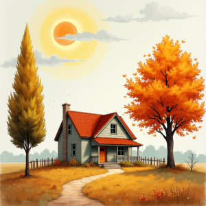Risograph — Cozy Countryside Cottage Nestled Among Tall Illustration Styles #0031 (Leonardo)
