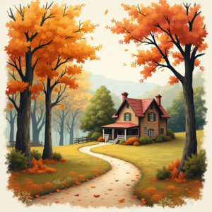 Risograph — Cozy Countryside Cottage Nestled Among Tall Illustration Styles #0055 (Leonardo)