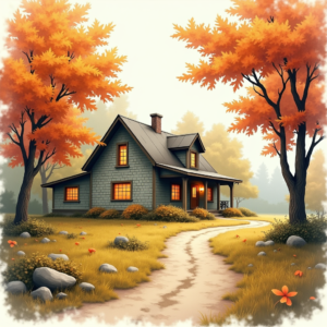 Risograph — Cozy Countryside Cottage Nestled Among Tall Illustration Styles #0061 (Krea)