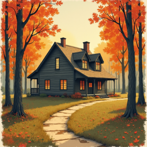 Risograph — Cozy Countryside Cottage Nestled Among Tall Illustration Styles #0073 (Krea)