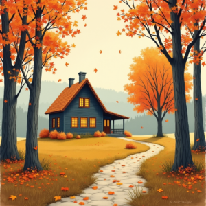 Risograph — Cozy Countryside Cottage Nestled Among Tall Illustration Styles #0079 (Leonardo)