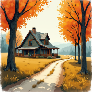 Risograph — Cozy Countryside Cottage Nestled Among Tall Illustration Styles #0091 (Leonardo)
