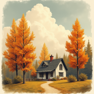 Risograph — Cozy Countryside Cottage Nestled Among Tall Illustration Styles #0103 (Leonardo)