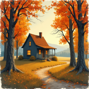 Risograph — Cozy Countryside Cottage Nestled Among Tall Illustration Styles #0109 (Krea)
