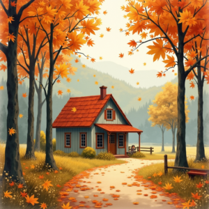 Risograph — Cozy Countryside Cottage Nestled Among Tall Illustration Styles #0115 (Leonardo)