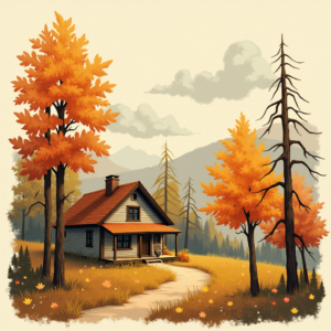 Risograph — Cozy Countryside Cottage Nestled Among Tall Illustration Styles #0121 (Krea)
