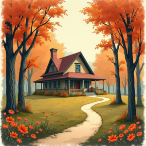 Risograph — Cozy Countryside Cottage Nestled Among Tall Illustration Styles #0127 (Leonardo)