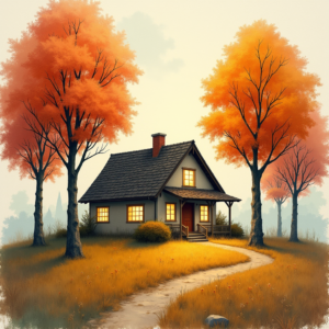 Risograph — Cozy Countryside Cottage Nestled Among Tall Illustration Styles #0145 (Krea)
