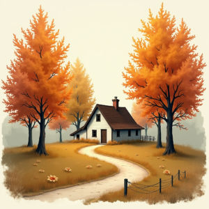 Risograph — Cozy Countryside Cottage Nestled Among Tall Illustration Styles #0163 (Leonardo)