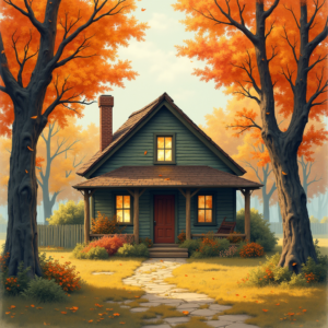 Risograph — Cozy Countryside Cottage Nestled Among Tall Illustration Styles #0181 (Krea)