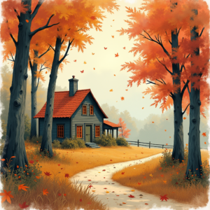 Risograph — Cozy Countryside Cottage Nestled Among Tall Illustration Styles #0187 (Leonardo)