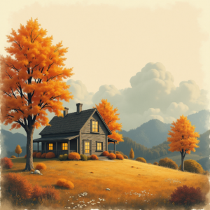 Risograph — Cozy Countryside Cottage Nestled Among Tall Illustration Styles #0193 (Krea)