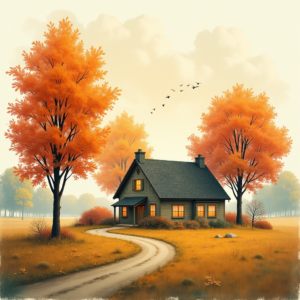 Risograph — Cozy Countryside Cottage Nestled Among Tall Illustration Styles #0228 (FLUX)