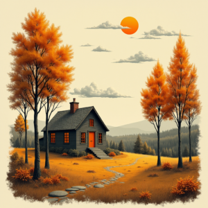 Risograph — Cozy Countryside Cottage Nestled Among Tall Illustration Styles #0264 (FLUX)