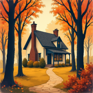 Risograph — Cozy Countryside Cottage Nestled Among Tall Illustration Styles #0276 (FLUX)