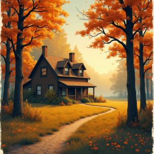 Risograph — Cozy Countryside Cottage Nestled Among Tall Illustration Styles #0288 (FLUX)