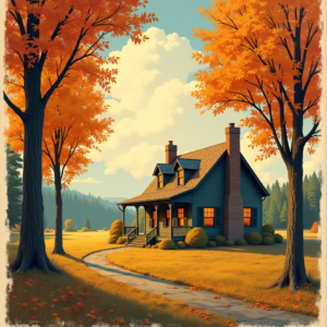 Risograph — Cozy Countryside Cottage Nestled Among Tall Illustration Styles #0318 (Ideogram)