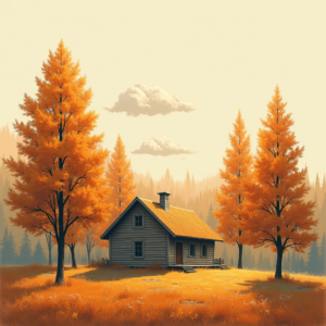 Risograph — Cozy Countryside Cottage Nestled Among Tall Illustration Styles #0336 (FLUX)