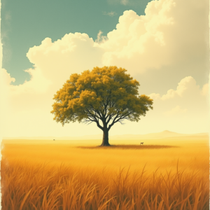 Risograph — Lone Tree Standing In A Sweeping Illustration Styles #0144 (FLUX)