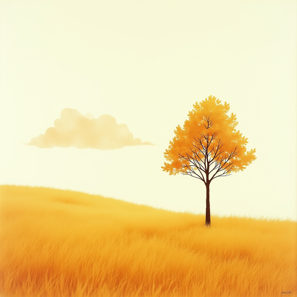 Risograph — Lone Tree Standing In A Sweeping Illustration Styles #0162 (Ideogram)