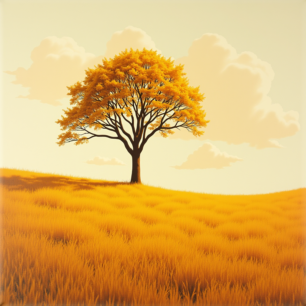 Risograph — Lone Tree Standing In A Sweeping Illustration Styles #0269 (Recraft)