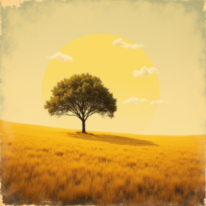 Risograph — Lone Tree Standing In A Sweeping Illustration Styles #0287 (Stable Diffusion)
