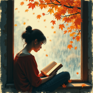 Risograph — Nostalgic Figure Reading By A Rain-streaked Illustration Styles #0080 (Seedream)